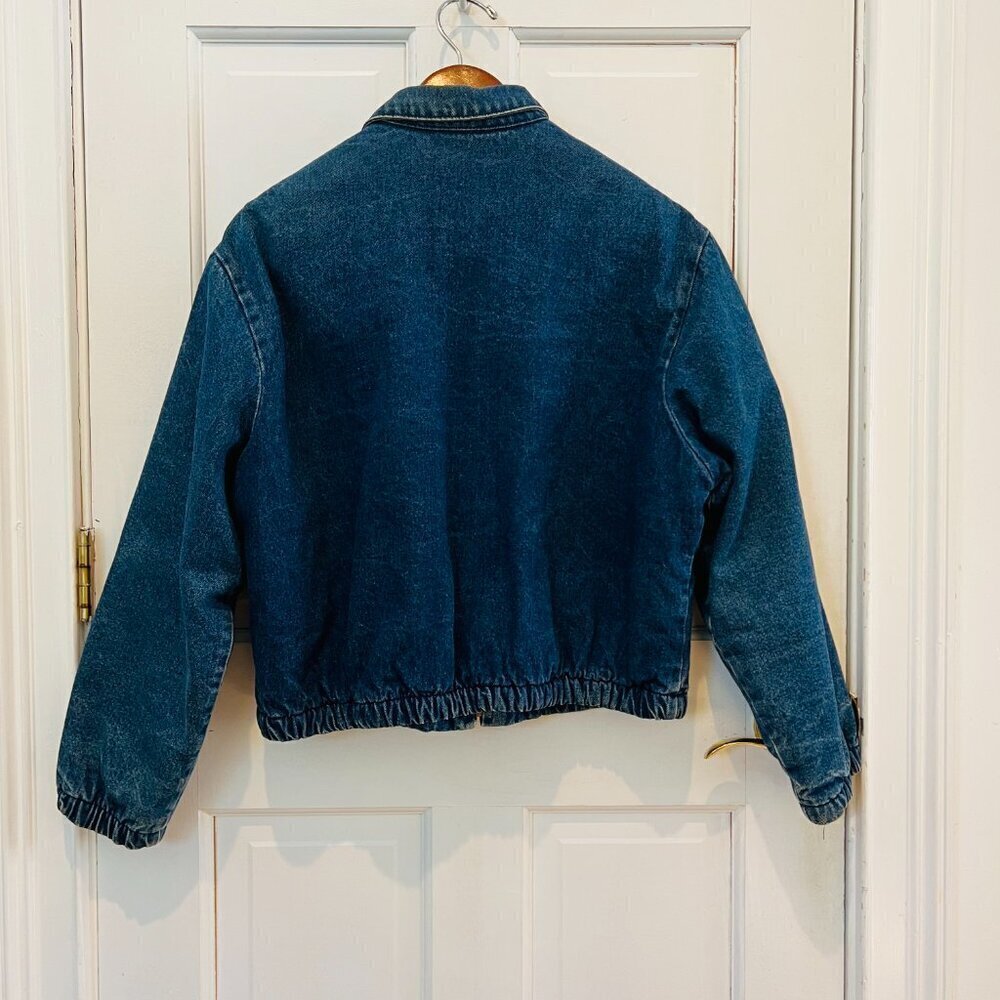 LL BEAN Insulated Flannel Lined Barn Chore Denim Harrington Jacket Coat VTG 80s - Picture 13 of 16